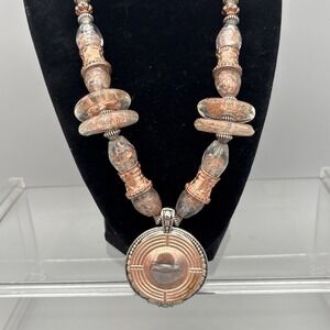 Vintage Anthony Alexander Statement Necklace Copper Tone Glass 22"